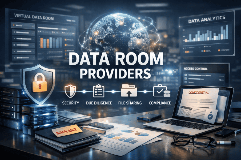Global data room providers with security, compliance, and analytics features.